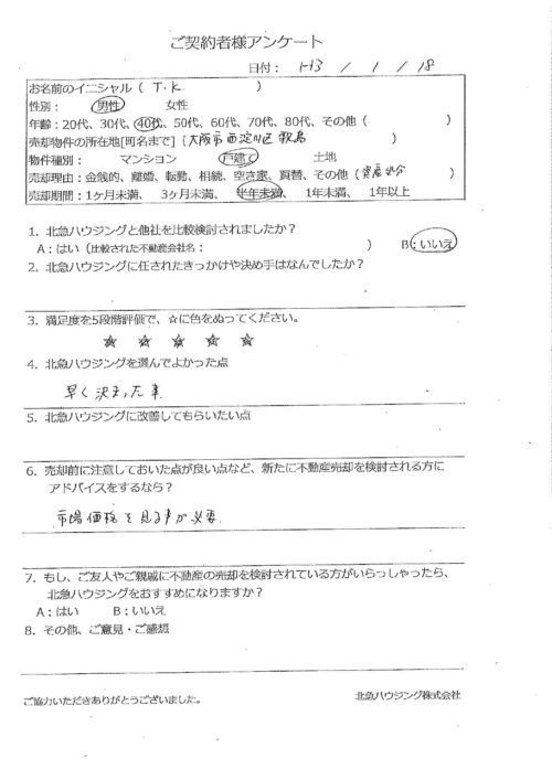 大阪市西淀川区歌島1丁目戸建のアンケート画像