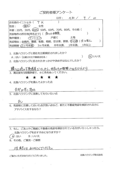 大阪市淀川区西宮原マンションのアンケート画像