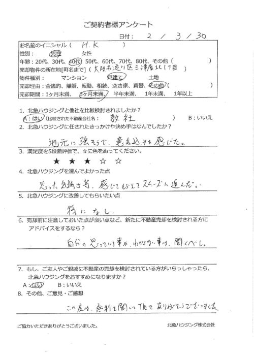 大阪市淀川区三津屋北1丁目戸建のアンケート画像